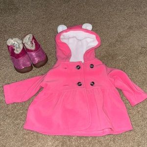 Bundle Deal! Carter’s set - pink jacket w/ bear ear hood 3 mo. & size 2.5 boots